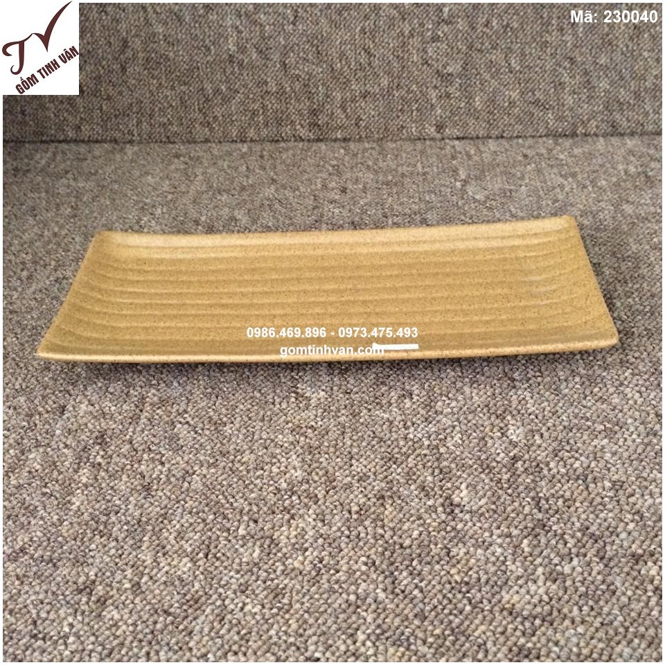 Khay chữ nhật cong men nâu - 230040