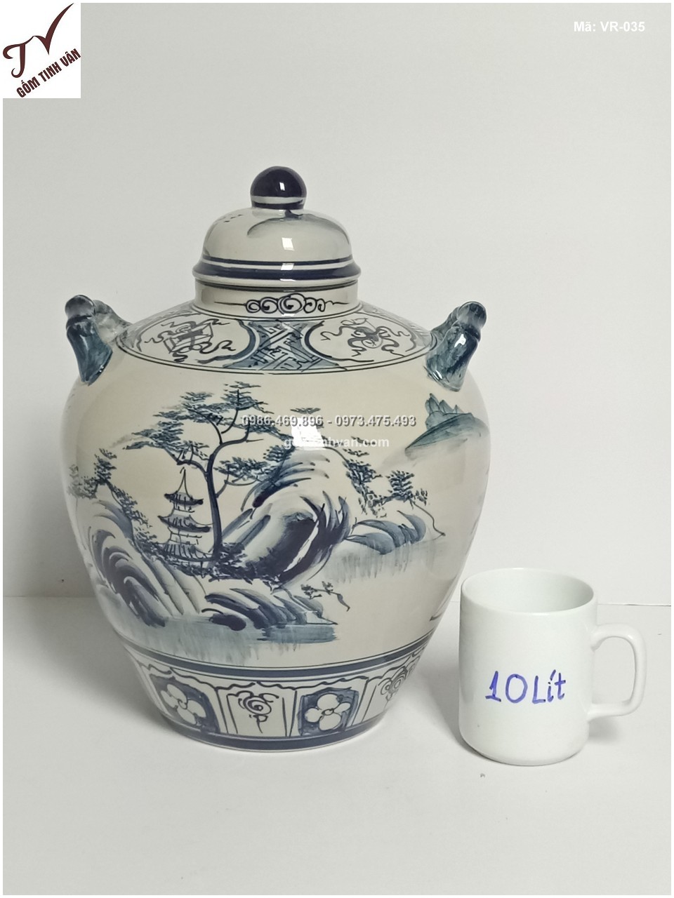 Vò sứ ngâm rượu cảnh Sông Núi (10L) - VR035