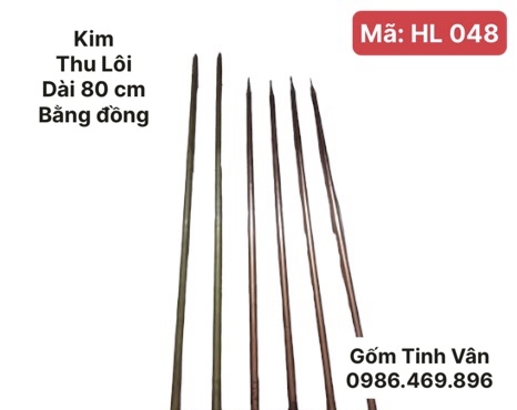 Kim thu lôi, dài 80 cm, bằng đồng, gắn vào hồ lô chống sét, rất bền, Gốm Tinh Vân