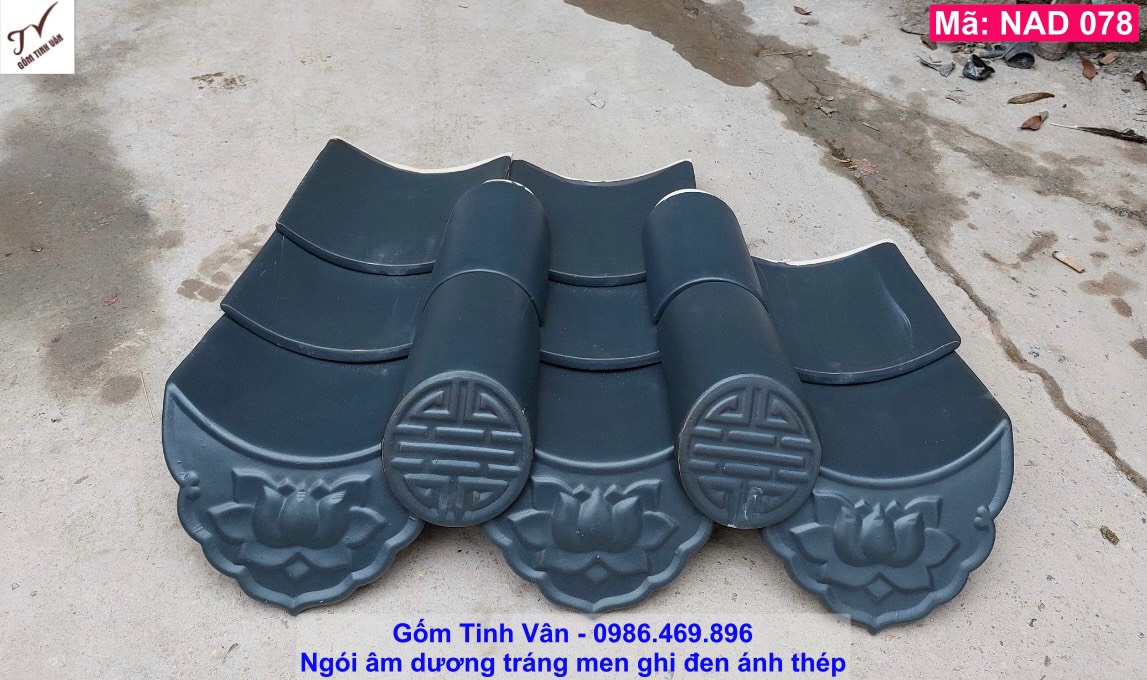 Ngói âm dương, ngói lưu ly, mã NAD078, ngói gốm tráng men ghi đen ánh thép, gốm xây dựng bát tràng tinh vân