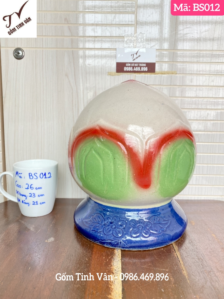 Quả đào, búp sen, bóng sứ trang trí tường rào, trụ cổng, nhà mồ...mã BS012, cao 26, bụng 23, đáy 21 cm, gốm xây dựng bát tràng tinh vân