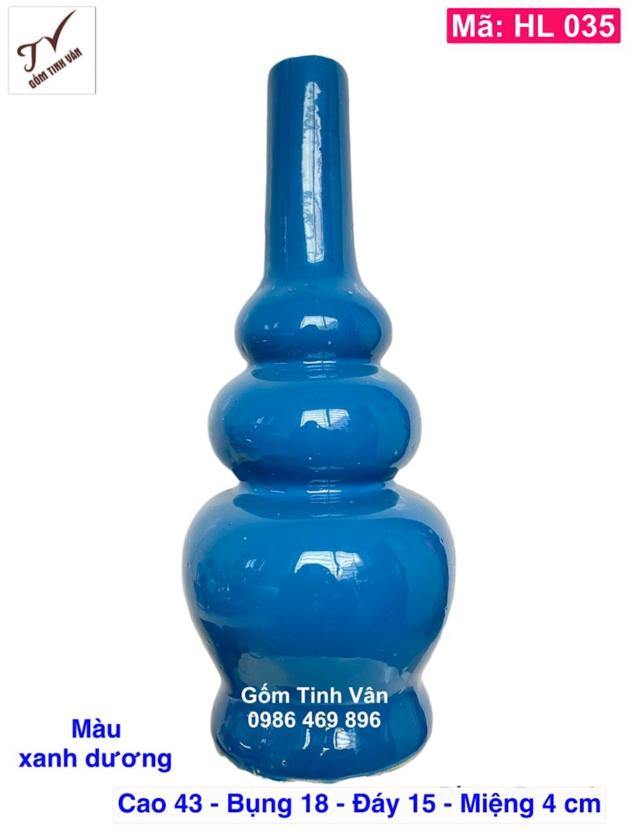 Hồ lô thu lôi chống sét, mã HL035, dáng tròn, cao 43 cm , màu xanh dương, gốm xây dựng bát tràng tinh vân