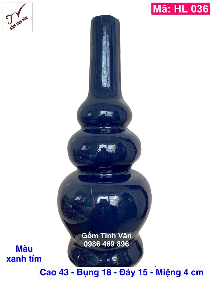Hồ lô thu lôi chống sét, mã HL036, dáng tròn, cao 43 cm , màu xanh tím, gốm xây dựng bát tràng tinh vân