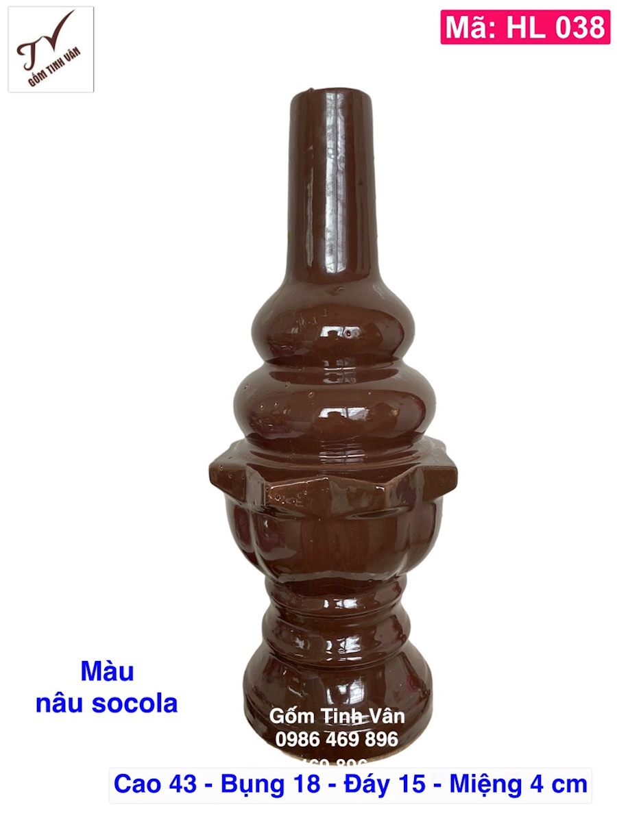 Hồ lô thu lôi chống sét, mã HL038, dáng sao, cao 43 cm , màu nâu socola, gốm xây dựng bát tràng tinh vân