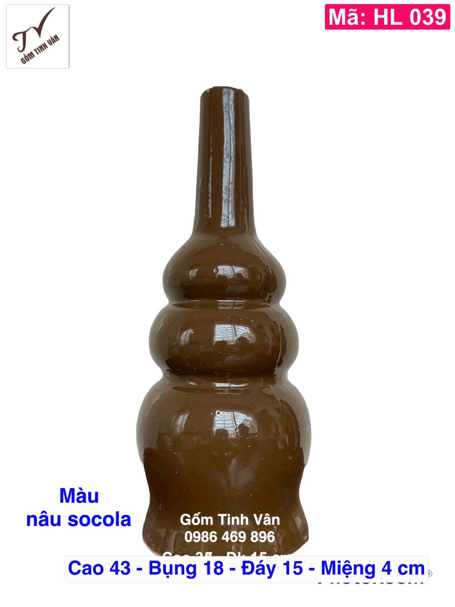 Hồ lô thu lôi chống sét, mã HL039, dáng tròn, cao 43 cm , màu nâu socola, gốm xây dựng bát tràng tinh vân