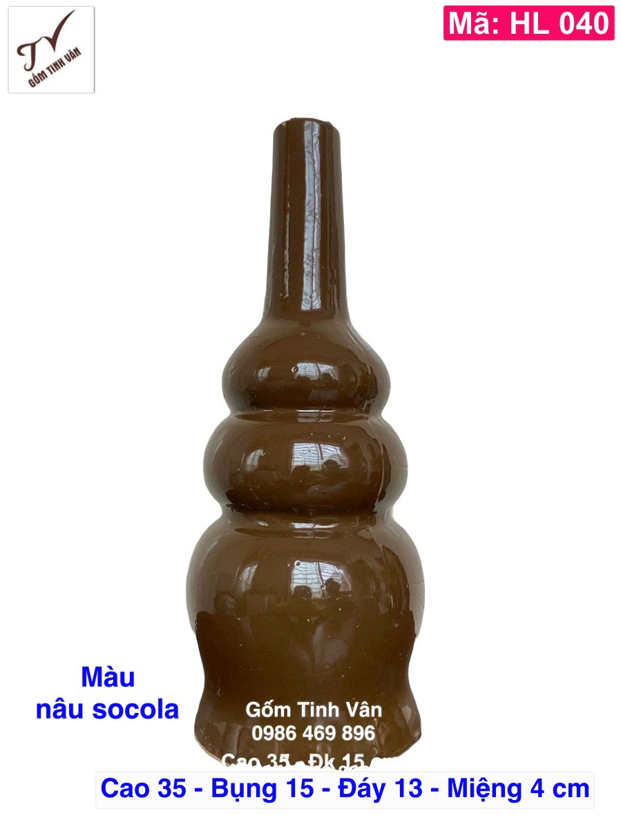 Hồ lô thu lôi chống sét, mã HL040, dáng tròn, cao 35?cm , màu nâu socola, gốm xây dựng bát tràng tinh vân