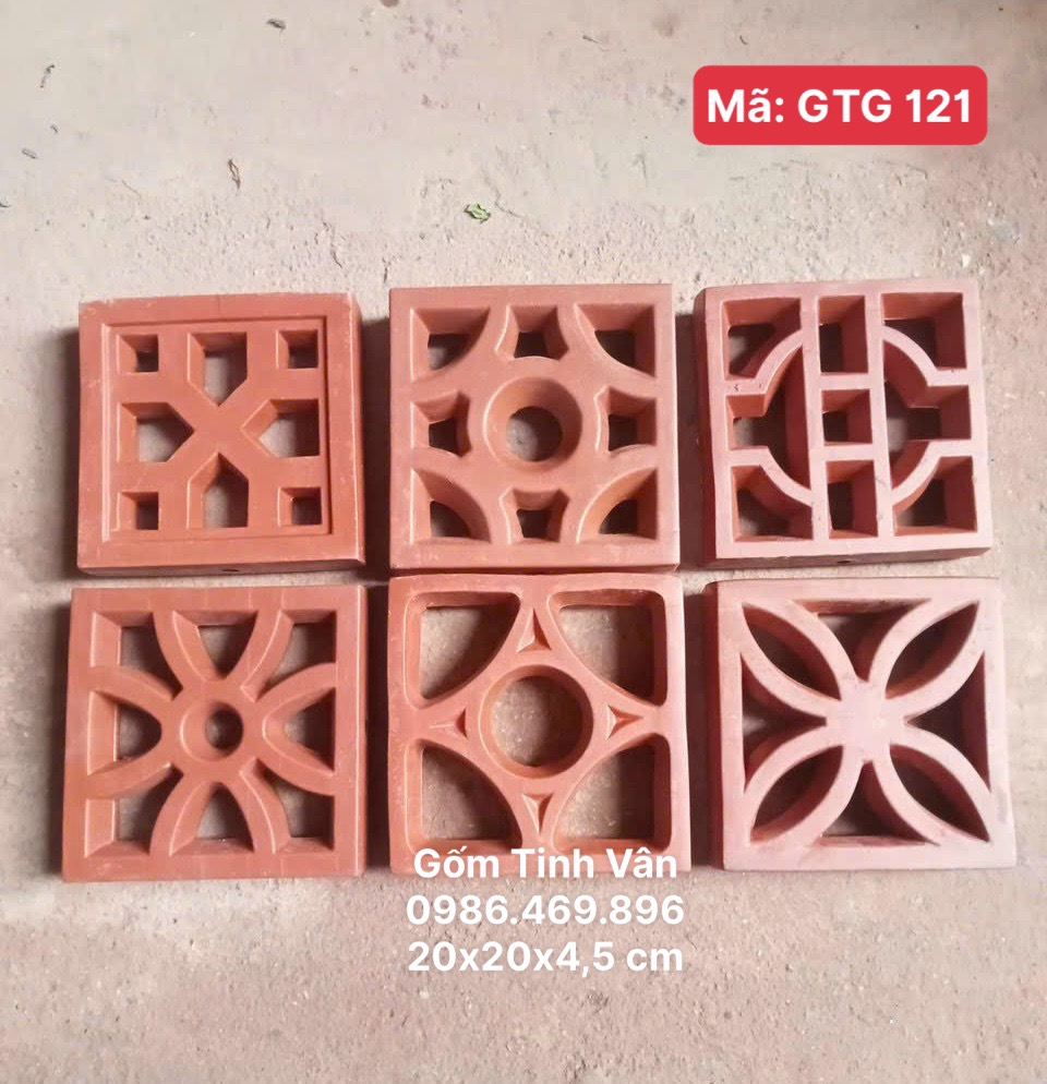 Gạch thông gió mã GTG121, cỡ 20x20x4,5 cm, đủ mẫu hoa văn, gốm xây dựng bát tràng tinh vân
