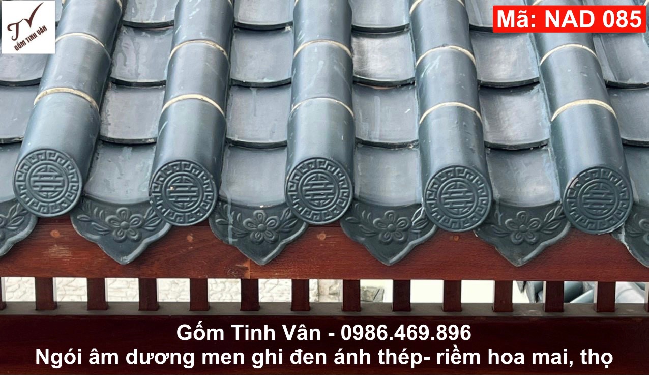 Ngói âm dương, lưu ly, mã NAD085, ngói riềm mai thọ men ghi ánh thép, kiểu nhật, gốm xây dựng, bát tràng, tinh vân