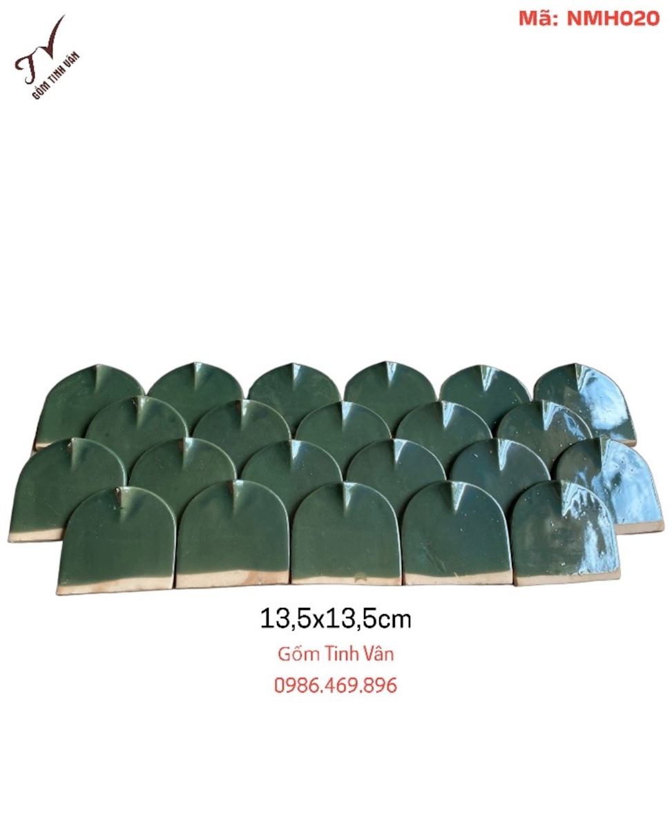 Ngói mũi hài, vảy cá,mã NMH020,màu xanh đồng, xanh lá tráng men,ngói lợp mái nhà đình đền chùa kiểu cổ,gốm sứ xây dựng