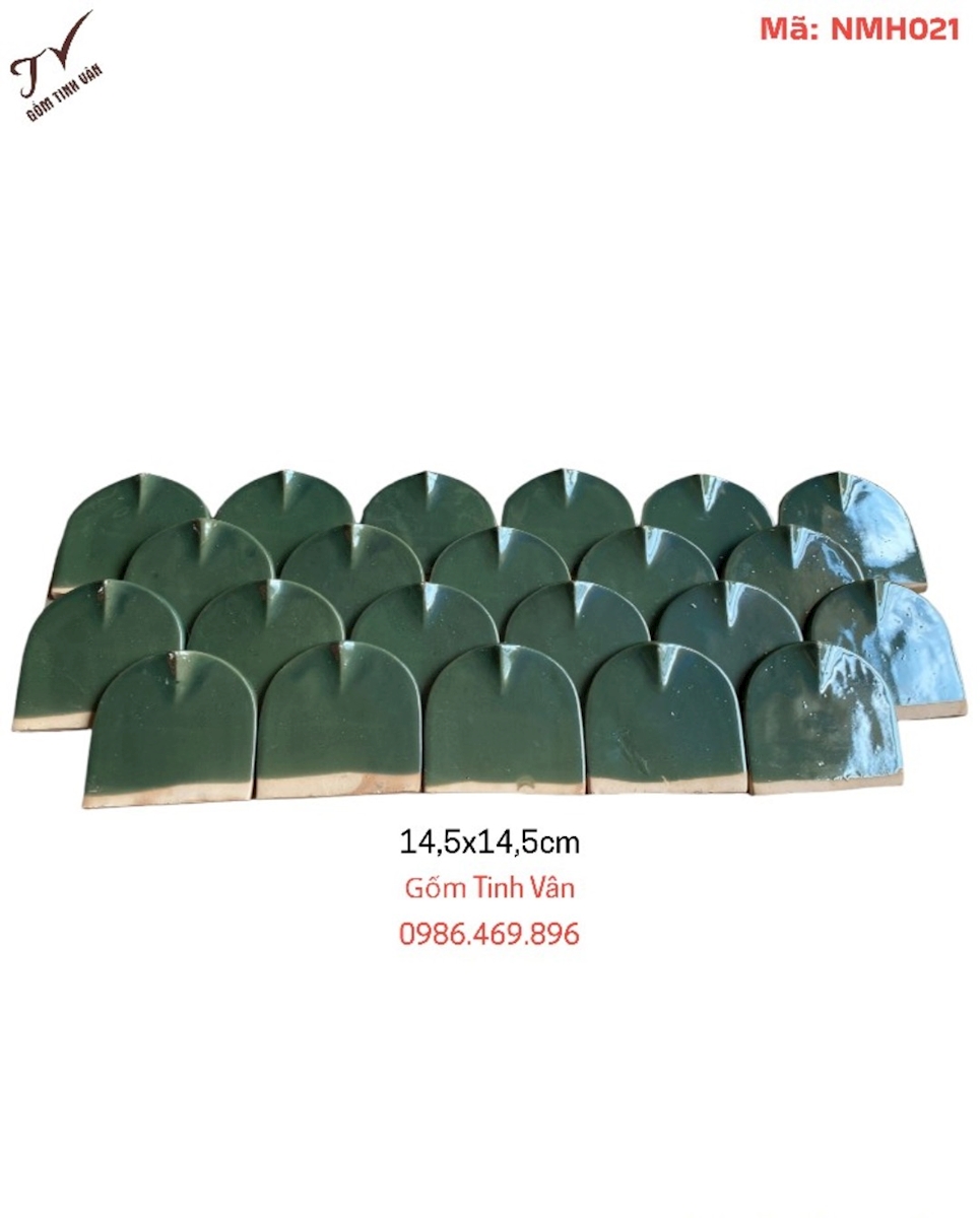 Ngói mũi hài, vảy cá,mã NMH021,màu xanh đồng, xanh lá tráng men,ngói lợp mái nhà đình đền chùa kiểu cổ,gốm sứ xây dựng