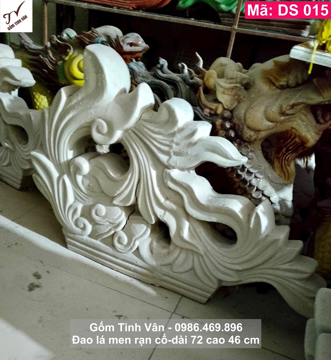 Đao lá to, mã DS015, men rạn cổ, đao sứ, kìm nóc, trang trí mái nhà, 72x46 cm, gốm sứ xây dựng, bát tràng, tinh vân
