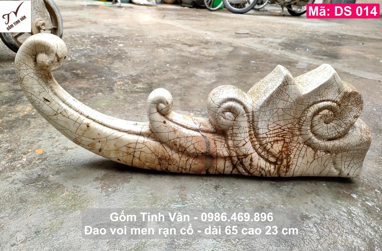 Đao voi, mã DS014, men rạn cổ, đao sứ, kìm nóc, trang trí mái nhà, gốm sứ xây dựng, bát tràng, tinh vân